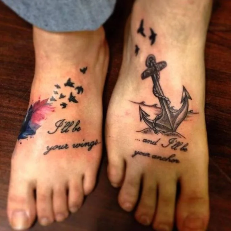 46 Tatouage Couple Ancre Et Plume Coloree A Phrase Pinterest.jpg