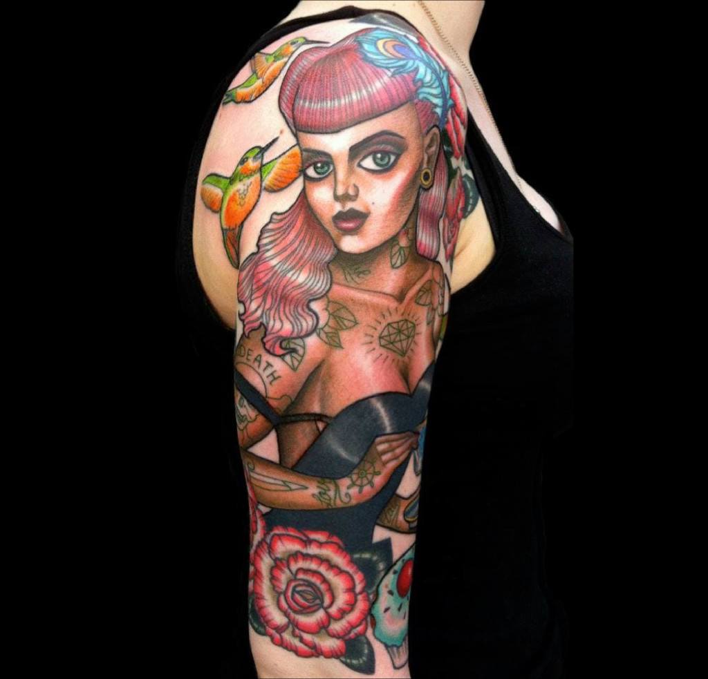 Artiste Inconnu Une Pin Up Tatouee Sur La Jambe 1024x983