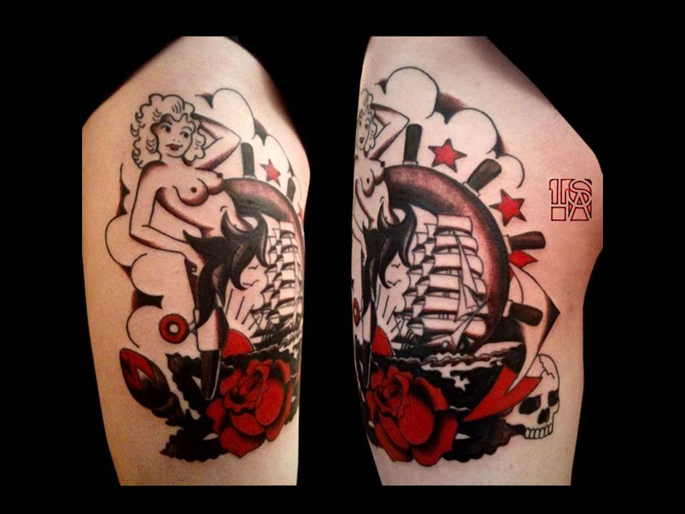 Par Isha Tatouage Pin Up Jambe