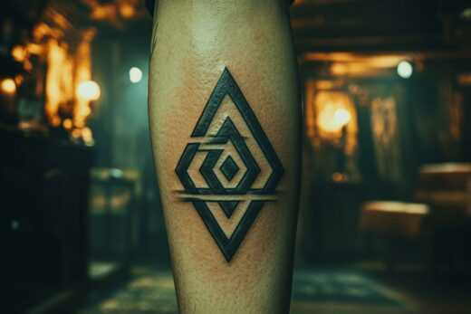 Tatouage noir et gris de formes géométriques complexes