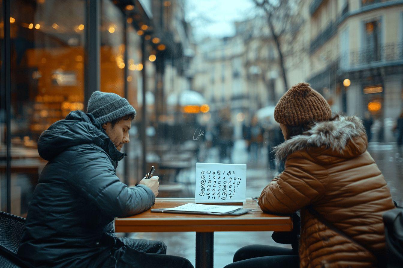 Deux personnes avec bonnets travaillant ensemble près d'une fenêtre