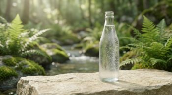 Sparkling Water Bottle In Serene Forest Spring